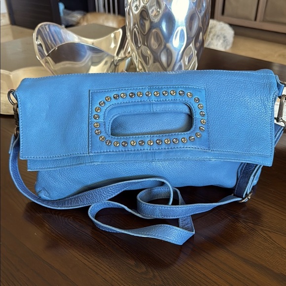 Free People Blue Leather Studded Convertible Women's Bag - Picture 1 of 8